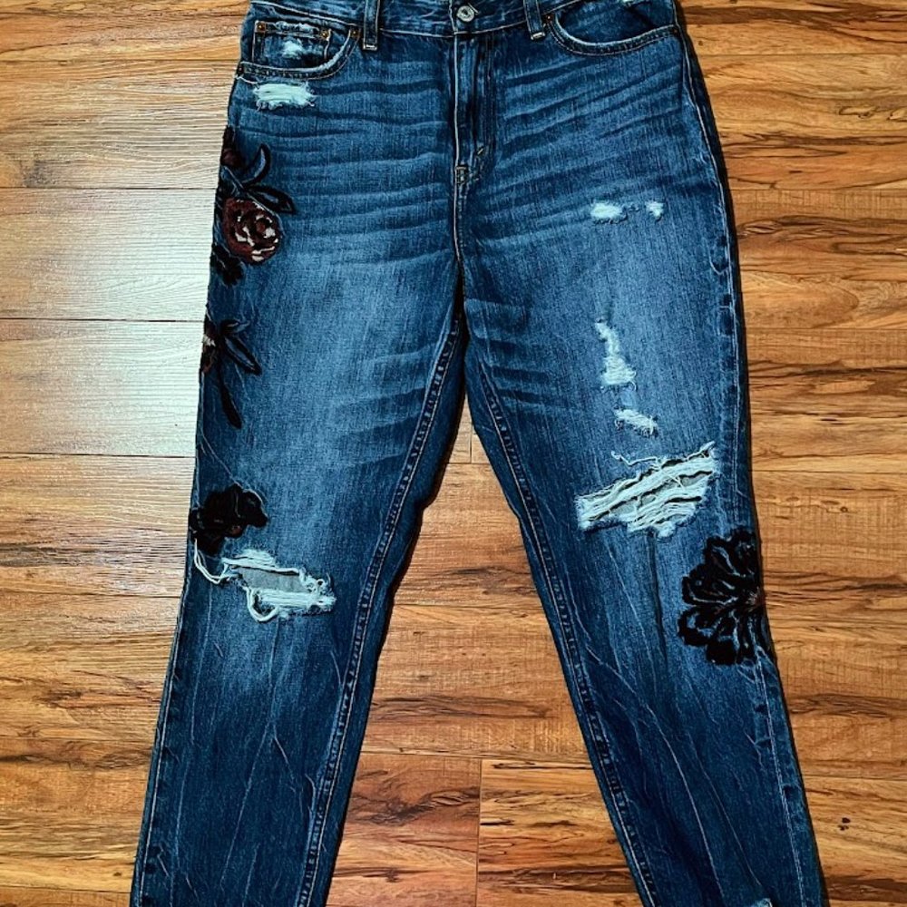 A&F 4S Distressed Floral Jeans - Good Condition